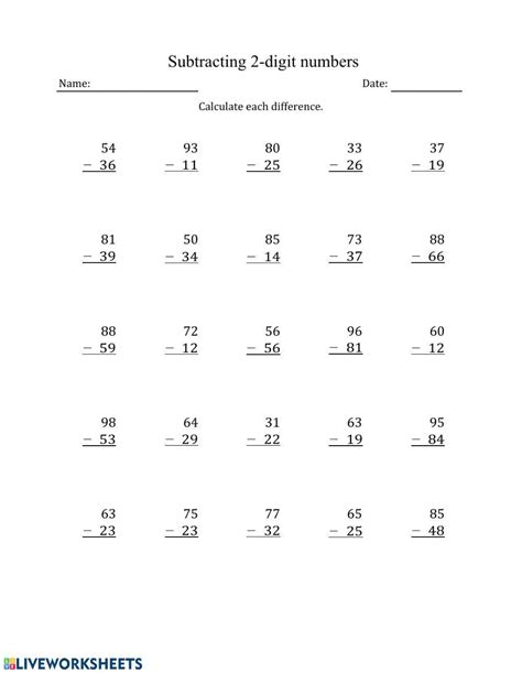 Two Digit Subtraction Worksheets Without Regrouping Worksheets Library