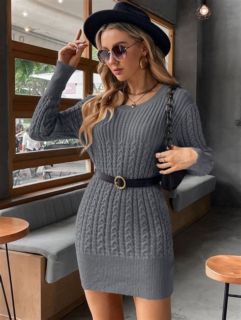 Drop Shoulder Cable Knit Sweater Dress Without Belt Artofit