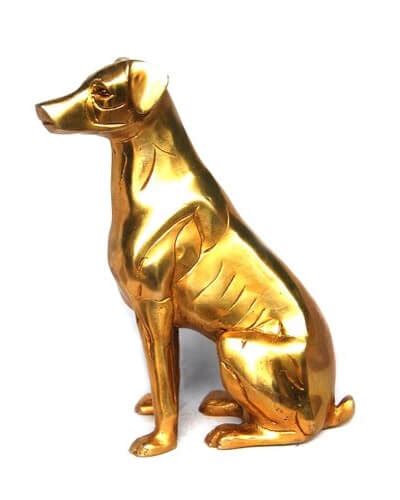 Golden stainless steel outdoor dog statue - Metal Sculpture