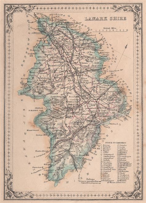 Decorative antique county map of Lanarkshire, Scotland. FULLARTON 1868 ...