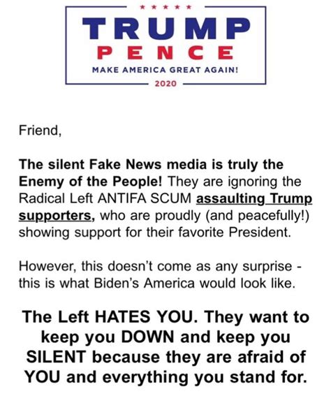 Trump Emails Supporters To Say The Left Hates You