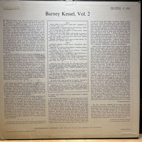 Barney Kessel Plays Standards Vol Lp Contemporary C Dg