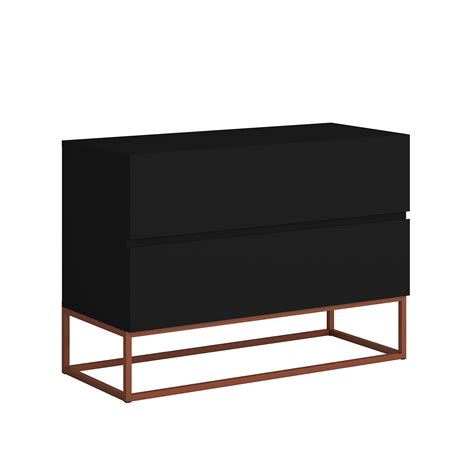 Mesa de Cabeceira Eros 60 Preto Estilo Industrial 2G Pés Ferro Cobre