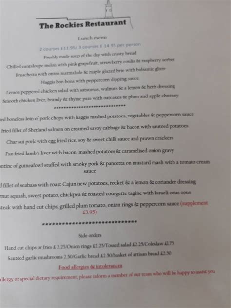 Menu At The Rockies Restaurant Anstruther