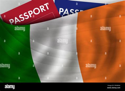 Irish Flag Background And Passport Of Ireland Citizenship Official Legal Immigration Visa