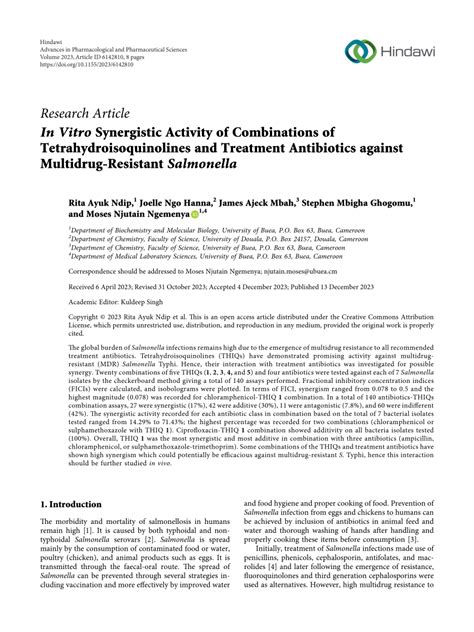 Pdf In Vitro Synergistic Activity Of Combinations Of