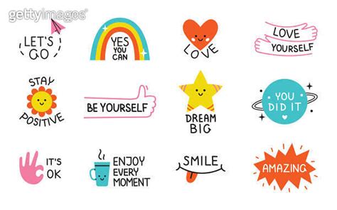 Vector Motivational Sticker Pack Cute Colorful Sticker Set With