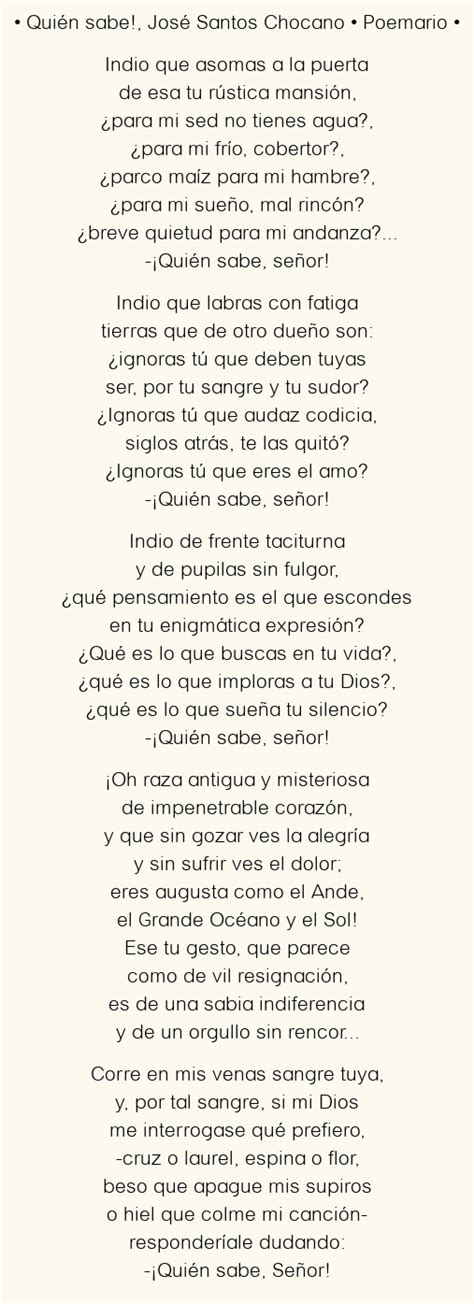 Qui N Sabe Jos Santos Chocano Poema Original En An Lisis