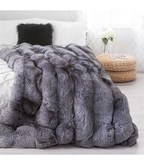 Full Pelt Indigo Fox Fur Blanket For Luxurious Home Decor At Fursource