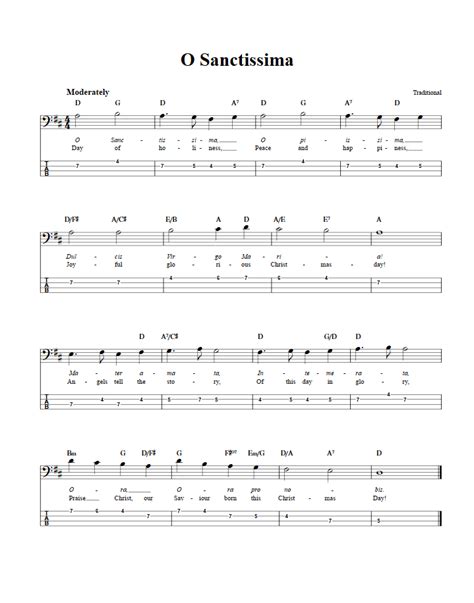 O Sanctissima Chords Sheet Music And Tab For Bass Guitar With Lyrics