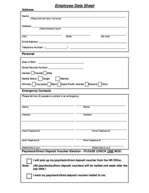 Fillable Online Moore Employee Data Sheet Moore Fax Email Print