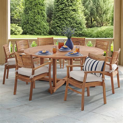 Warwick Teak with Cushions 9 Piece Dining Set + Bristol 70 in. D Table ...