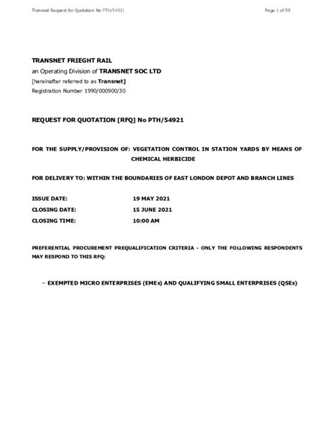 Fillable Online Transnet Request For Quotation No Ble Fax