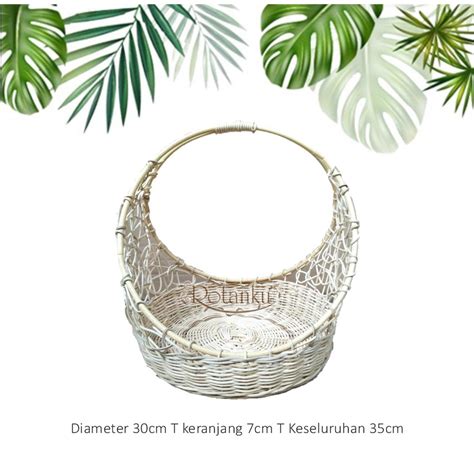 Jual Keranjang Rotan Bulat Cincin Diameter 30cm Dengan Tangkai Tempat