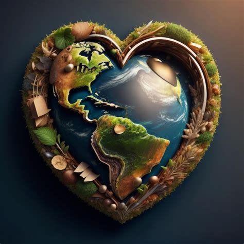 Premium AI Image Heart Shape Globe Earth Love Planet Humanitarian Day