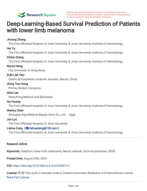 Pdf Deep Learning Based Survival Prediction Of Patients With Lower