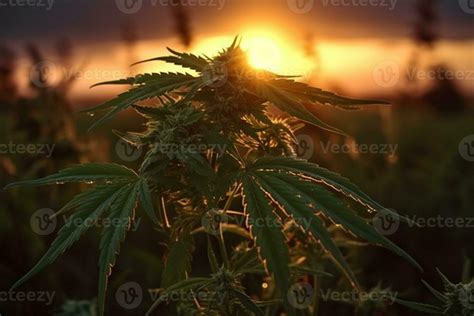 A Cannabis Field With Green Cannabis Leaves Contrasting With The