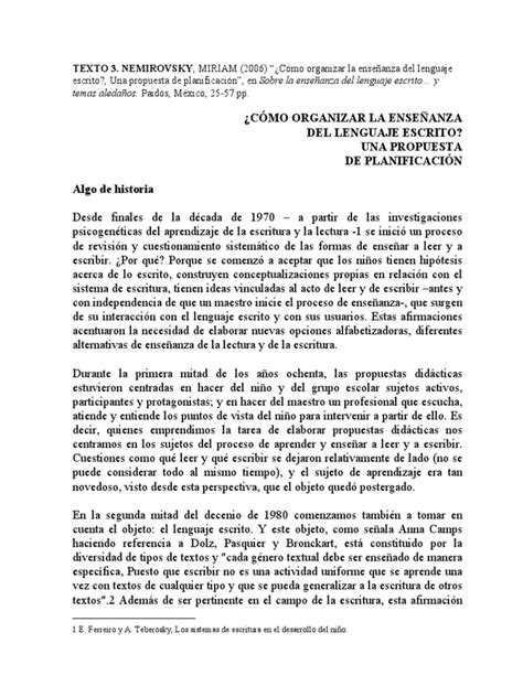 Texto 15 Nemirovsky Como Organizar La Enseñanza Del Lenguaje Escrito Pdf Escritura