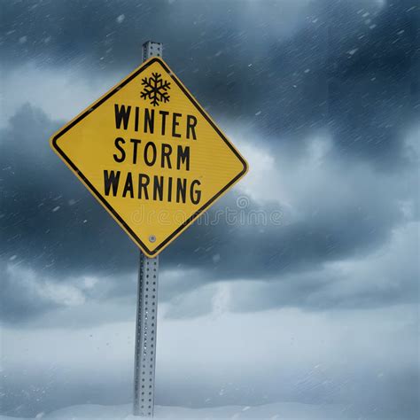 Yellow Diamond Road Sign Winter Storm Warning With Snowflake Symbol