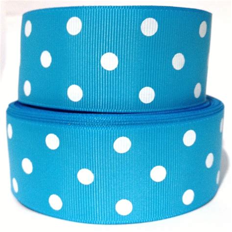 Grosgrain Ribbon 1 5 White Polka Dots On Turquiose By Etsy