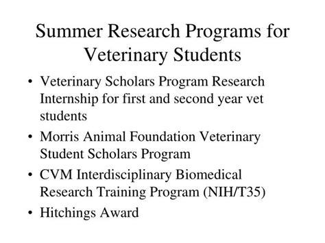 Ppt Summer Research Programs For Veterinary Students Powerpoint