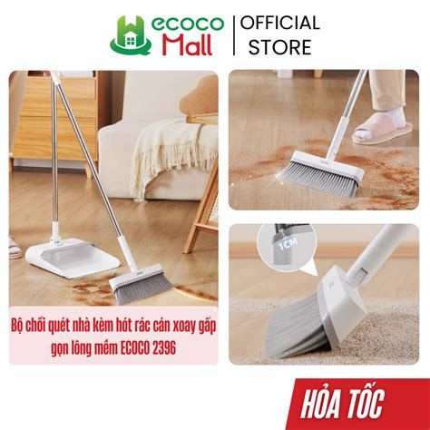 Bộ chổi quét nhà ECOCO kèm hót rác gấp gọn cán dài thông minh xoay 360