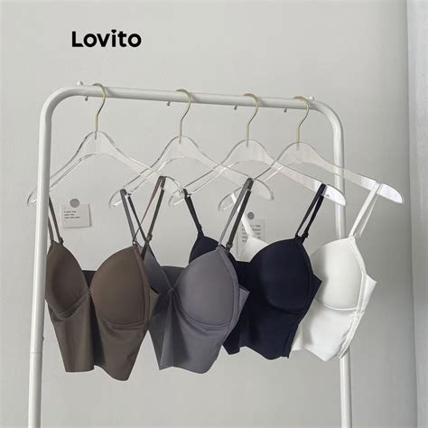 Lovito Women Casual Plain Basic Bralette Lna27192 Coffee Grey White