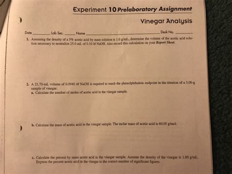 Solved Experiment Prelaboratory Assignment Vinegar Chegg