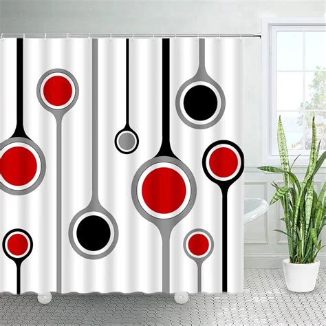 Modern Geometric Shower Curtains Black Red Grey Circle Creative Design