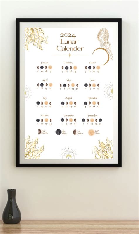 Printable Lunar Calender 2024 Moon Phase Calender Full Moon New Moon