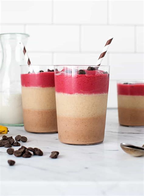 3 Layer Cocoa Almond Banana Berry Smoothies Recipe - Love and Lemons