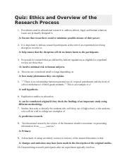 Quiz Ethics And Overview Of The Research Process Docx Quiz Ethics