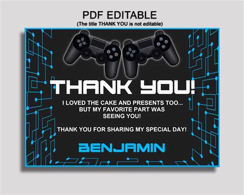 Video Game Thank You Cards Video Game Birthday Thank You Etsy