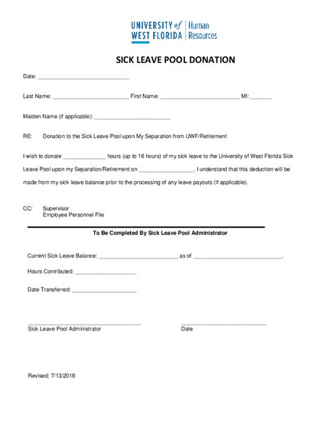 Fillable Online Sick Leave Pool Application Approval Form Sam