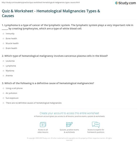 Quiz & Worksheet - Hematological Malignancies Types & Causes | Study.com