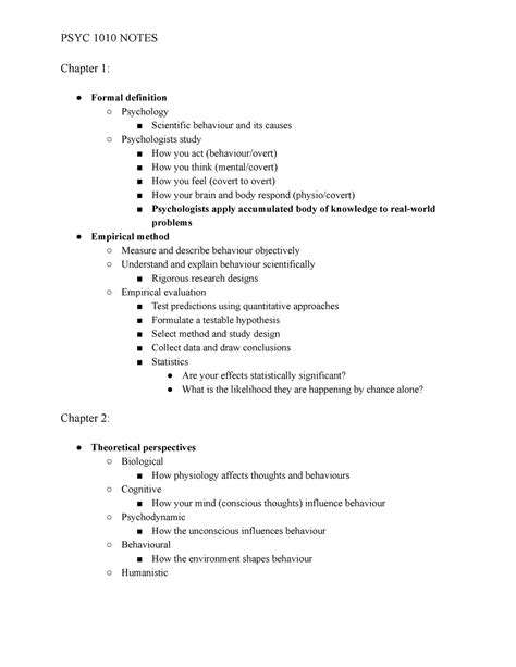 Psyc Intro To Psyc Psyc Notes Chapter Formal Definition