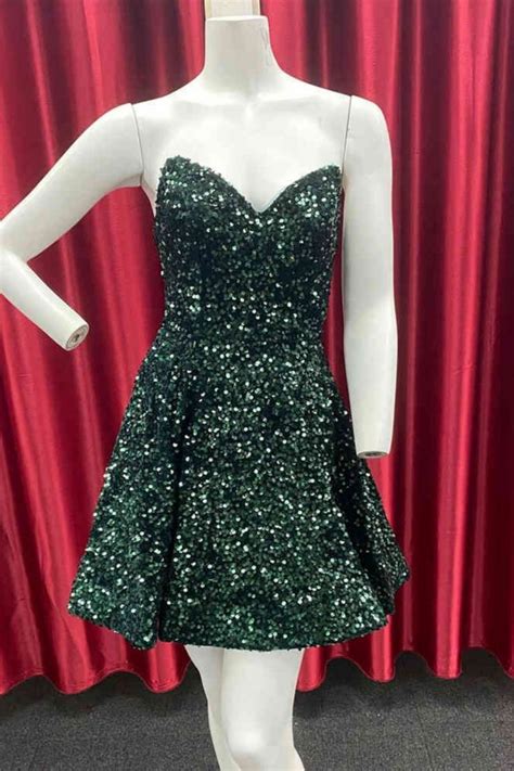 Sweetheart Dark Green Sequins A Line Party Dress From Sugerdress