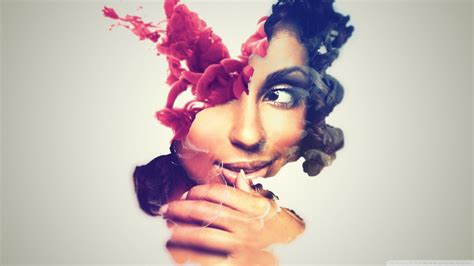 Wallpaper Face Women Red Photography Artwork Blue Pink Emotion