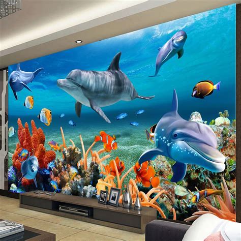 Beibehang Custom D Mural Wallpaper For Kid Underwater Dolphin Fish