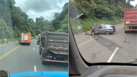 Carro é esmagado em acidente e criança fica ferida gravemente na SC 157