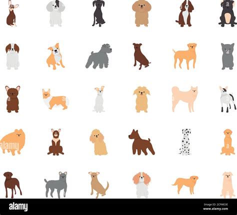 Cute Dogs Icon Set Over White Background Flat Style Vector