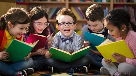 Premium Photo | Happy little boy with friends studying