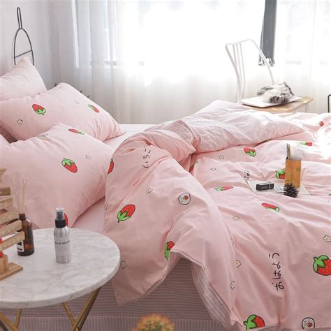 Super Cute Strawberry Duvet Cover Twin 100 Cotton Kawaii Strawberry