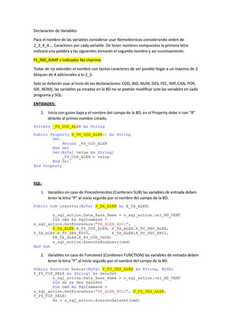 Declaracion De Variables Declaración De Variables Para El Nombre De Las Variables Considerar