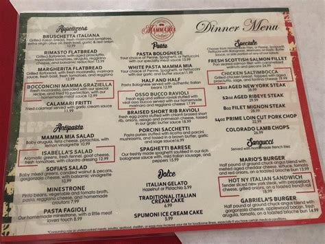 Menu At Mamma Mia Italian Restaurant Bakersfield