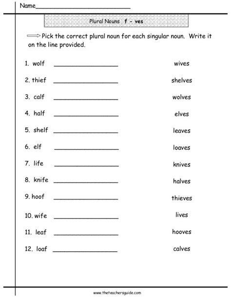 Plural Nouns F To Ves Worksheet For 2nd 4th Grade Lesson Planet