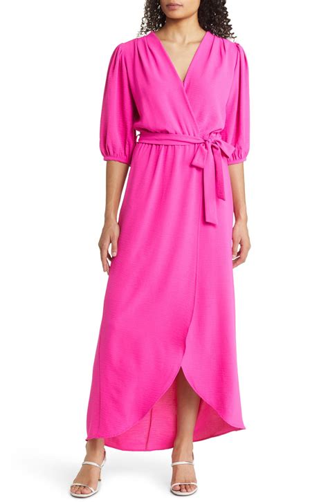 Fraiche By J Puff Sleeve Faux Wrap Maxi Dress Editorialist