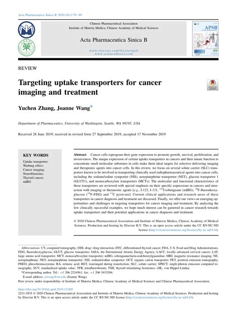 PDF Targeting Uptake Transporters For Cancer Imaging And Treatment