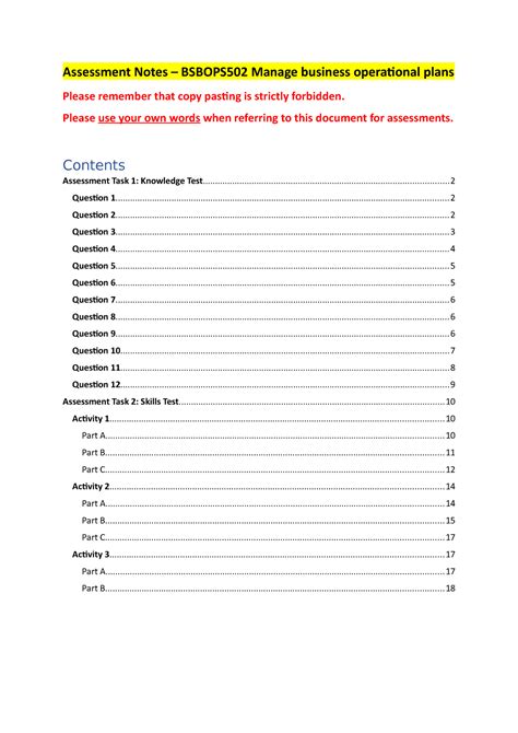 Bsbops Assessment Notes Assessment Notes Bsbops Manage