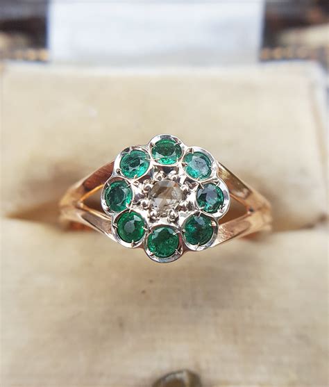 Edwardian Style 9ct Rose Gold Emerald Ruby Or Diamond Flower Ring